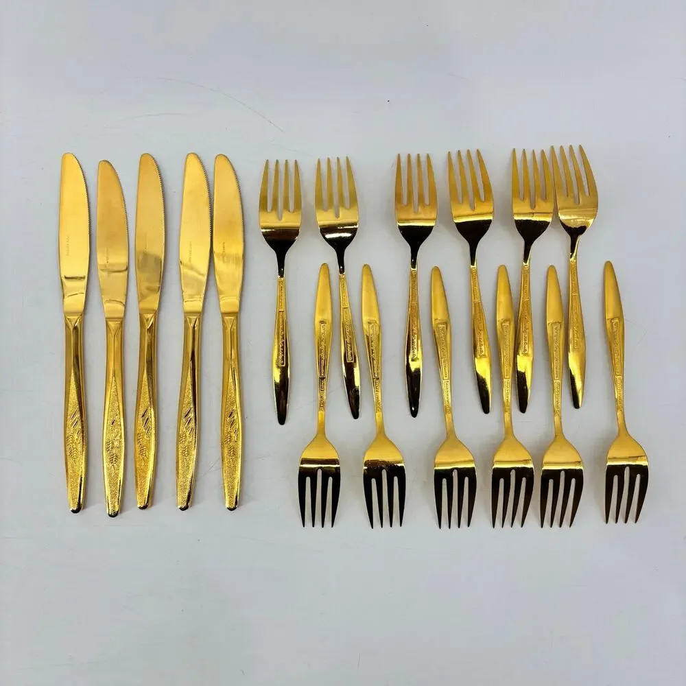 Sherwood Stanley Roberts Flatware Spoons Salad Forks Stainless Gold Tone